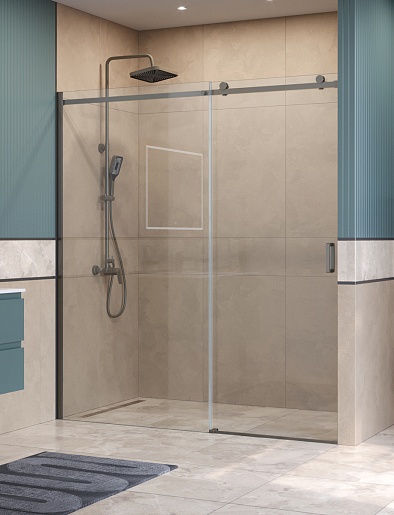 BelBagno Душевая дверь в нишу Soft Close-2 SOFT_CLOSE-2-BF-1-180-C-GM 180x200 профиль оружейная сталь стекло прозрачное – фотография-2