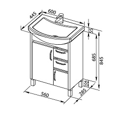 Aquanet Тумба с раковиной "Донна 60" 3 ящика светлый дуб	 – фотография-6
