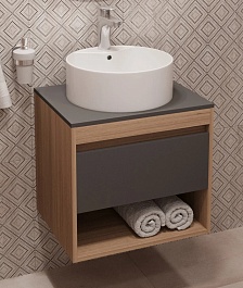 Teymi Тумба с раковиной Ritta 55 дуб эврика/графит матовый подвесная T60523 раковина T50104 – фотография-1