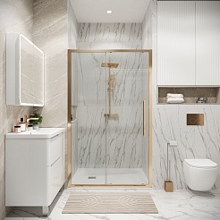 Grossman Душевая дверь в нишу Cosmo 110x195 профиль золото сатин стекло прозрачное – фотография-4