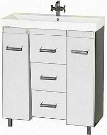 Misty Тумба с раковиной Джулия QVATRO 105 конус, 3 ящика, белая – фотография-1