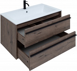 Aquanet Мебель для ванной Lino 90 подвесная дуб веллингтон – фотография-7