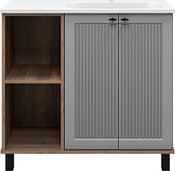 Brevita Тумба под раковину Lumus 90 R с подсветкой серая/дуб галифакс олово – фотография-4