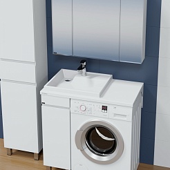 СанТа Мебель для ванной под стиральную машину Марс 90 L с зеркальным шкафом Стандарт 90 белая – фотография-5