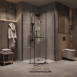 Grossman  Душевой уголок Pragma 90x90x195 профиль графит сатин стекло прозрачное – фотография-4