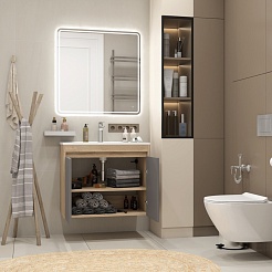 Teymi Тумба с раковиной Netta 75 Волна подвесная дуб/графит – фотография-13