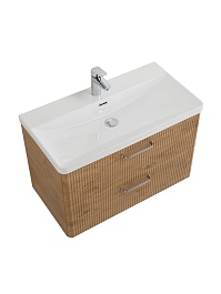 BelBagno Тумба с раковиной Due 80 подвесная Rovere Nature ручки Матовый атласный никель – фотография-8