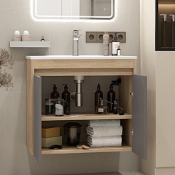 Teymi Тумба с раковиной Netta 70 Волна подвесная дуб/графит – фотография-5