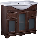 Bas Тумба под раковину Варна 85 орех, вставки стекло, 2 ящика