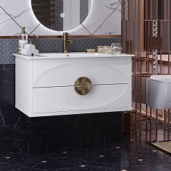 Opadiris Мебель для ванной Ибица 90 с овальным зеркалом подвесная белая/золото – фотография-6