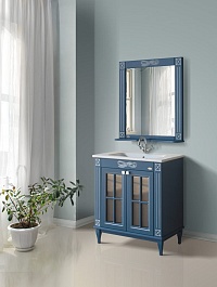 Атолл Мебель для ванной Милана синяя/патина серебро – фотография-3