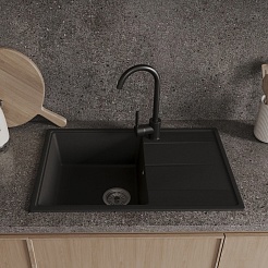 Teymi Мойка кухонная Hanna Smart 74 кварцевая черная матовая – фотография-6
