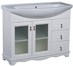 Bas Тумба под раковину Варна 105 белый, вставки стекло, 3 ящика – фотография-1