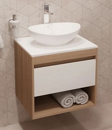 Teymi Тумба с раковиной Ritta 75 дуб эврика/белый матовый T60521 раковина T50503 – фотография-1