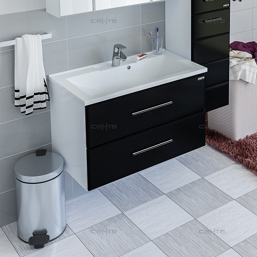 СанТа Тумба для умывальника Омега 100 подвесная черная – фото-1