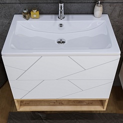 Бриклаер Мебель для ванной Кристалл 80 с нишей с зеркалом со шкафчиками белая/дуб бунратти – фотография-4
