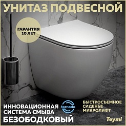Teymi Унитаз подвесной Lina Vortex T40110 безободковый – фотография-3