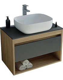 Teymi Тумба с раковиной Ritta 65 дуб эврика/графит матовый подвесная T60524 раковина T50204 – фотография-1