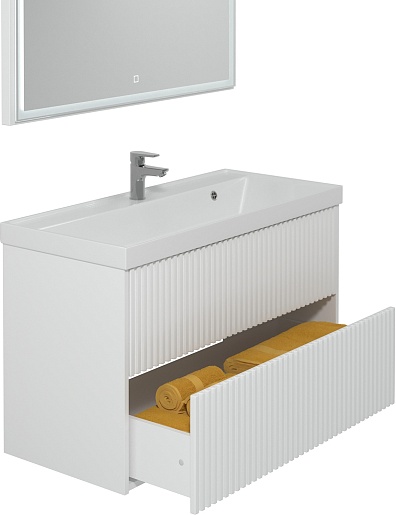 Водолей Тумба с раковиной Тач 100 подвесная белая – фотография-8