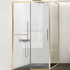 Vincea Душевой уголок Slim Soft 140x100 VSR-1SS1014CLG профиль брашированное золото стекло прозрачное – фотография-1