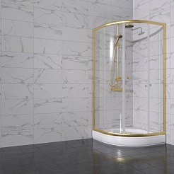Triton Душевой уголок Альфа-Голд 90x90 стекло прозрачное профиль золото – фотография-6