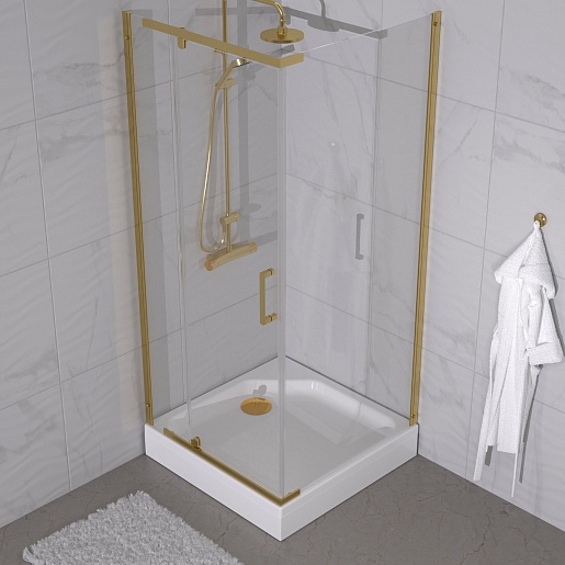 Triton Душевой уголок Терра-Голд 90x90 стекло прозрачное профиль золото с поддоном – картинка-3