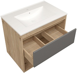 Teymi Тумба с раковиной Vitra 70 Волна подвесная дуб/графит – фотография-2