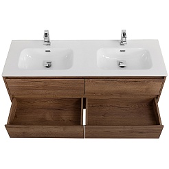 BelBagno Тумба под раковину Kraft 140 подвесная 4 ящика Rovere Tabacco двойная раковина – фотография-9