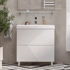 Velvex Тумба с раковиной Edge 80.2Y белый глянец – фотография-2