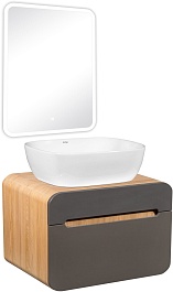 Runo Мебель для ванной Ницца 60 Cuatro подвесная графит/дуб натуральный – фотография-1