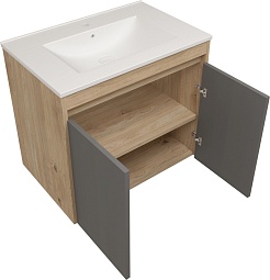 Teymi Тумба с раковиной Netta 70 подвесная дуб/графит – фотография-2