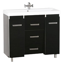 Misty Тумба с раковиной Джулия 120 QVATRO конус 3 ящика черная – фотография-1