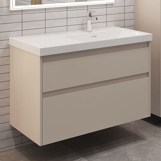 Aquanet Тумба с раковиной Nova Lite 2.0 90 R подвесная бежевая матовая – картинка-3