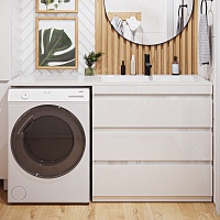 Vivon Тумба с раковиной под стиральную машину Donna 150R 3 ящика напольная белый глянец