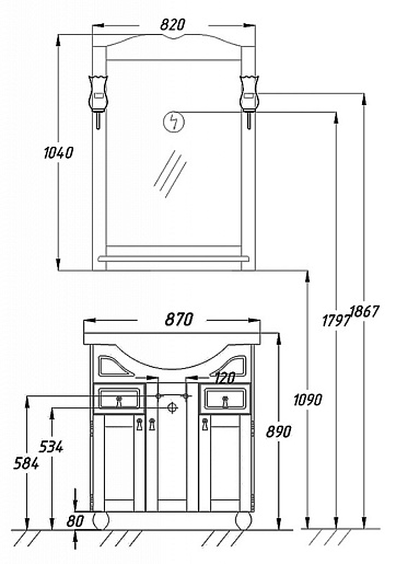 Opadiris Мебель для ванной "Тибет 80" слоновая кость – картинка-5