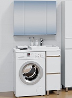 СанТа Мебель для ванной под стиральную машину Марс 90 R 2 ящика с зеркальным шкафом Стандарт 90 белая/янтарное дерево