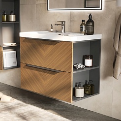 Equil Тумба с раковиной Forest 80 2 ящика подвесная орех/графит – фотография-8