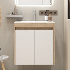 Teymi Тумба с раковиной Netta 60 Волна подвесная дуб/белый – фотография-3