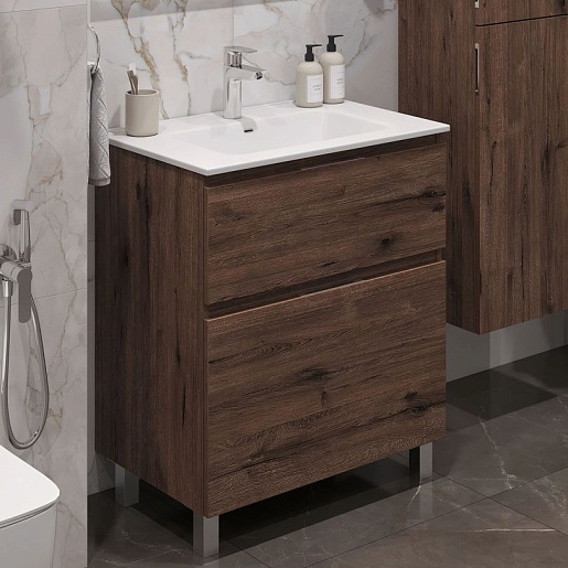 Aquanet Тумба с раковиной Алвита New 70 Flat дуб веллингтон табак – фотография-2