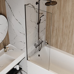 Teymi Шторка на ванну Timo 60x140 профиль черный матовый стекло прозрачное – фотография-7