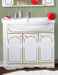 Бриклаер Мебель для ванной Лючия 90 белый глянец/золото – фотография-7
