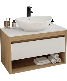 Teymi Тумба с раковиной Ritta 85 дуб эврика/белый матовый T60531 раковина T50503 – фотография-1