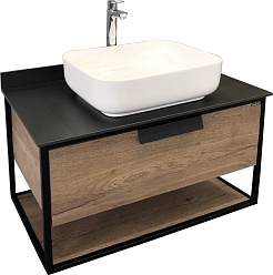 Comforty Тумба с раковиной Кельн 90 подвесная дуб темный/черный – фотография-1