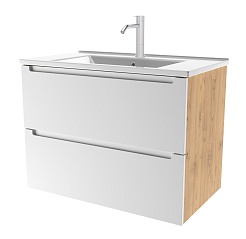 Зов Тумба с раковиной Дион 100 подвесная матовая белая/дуб – фотография-1