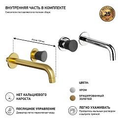 Paini Смеситель для раковины Domus 18PJ208PZ встраиваемый, брашированные золото/чёрный – фотография-2