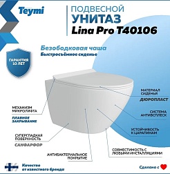 Teymi Унитаз подвесной Lina Pro T40106 с инсталляцией Aina T70011 кнопка Helmi T70206 – фотография-9