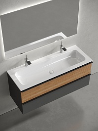 Sancos Тумба с раковиной Delta 120-2 дуб красный/графит раковина Grace 121 CN7016 для двоих – фотография-2