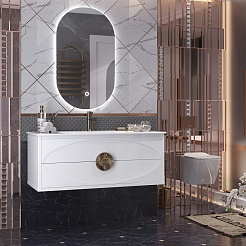 Opadiris Мебель для ванной Ибица 120 с овальным зеркалом подвесная белая/золото – фотография-2