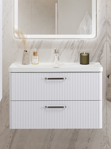 BelBagno Тумба с раковиной Due 80 подвесная Bianco Lucido ручки Матовый атласный никель – картинка-13
