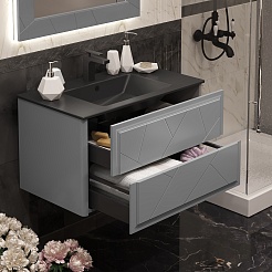 Opadiris Тумба с раковиной Луиджи 90 подвесная серая матовая/антрацит – фотография-4